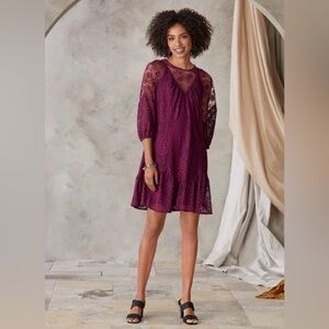 Sundance Brynlee Purple Lace Dress Wine Berry Romantic Boho Western NEW Size M